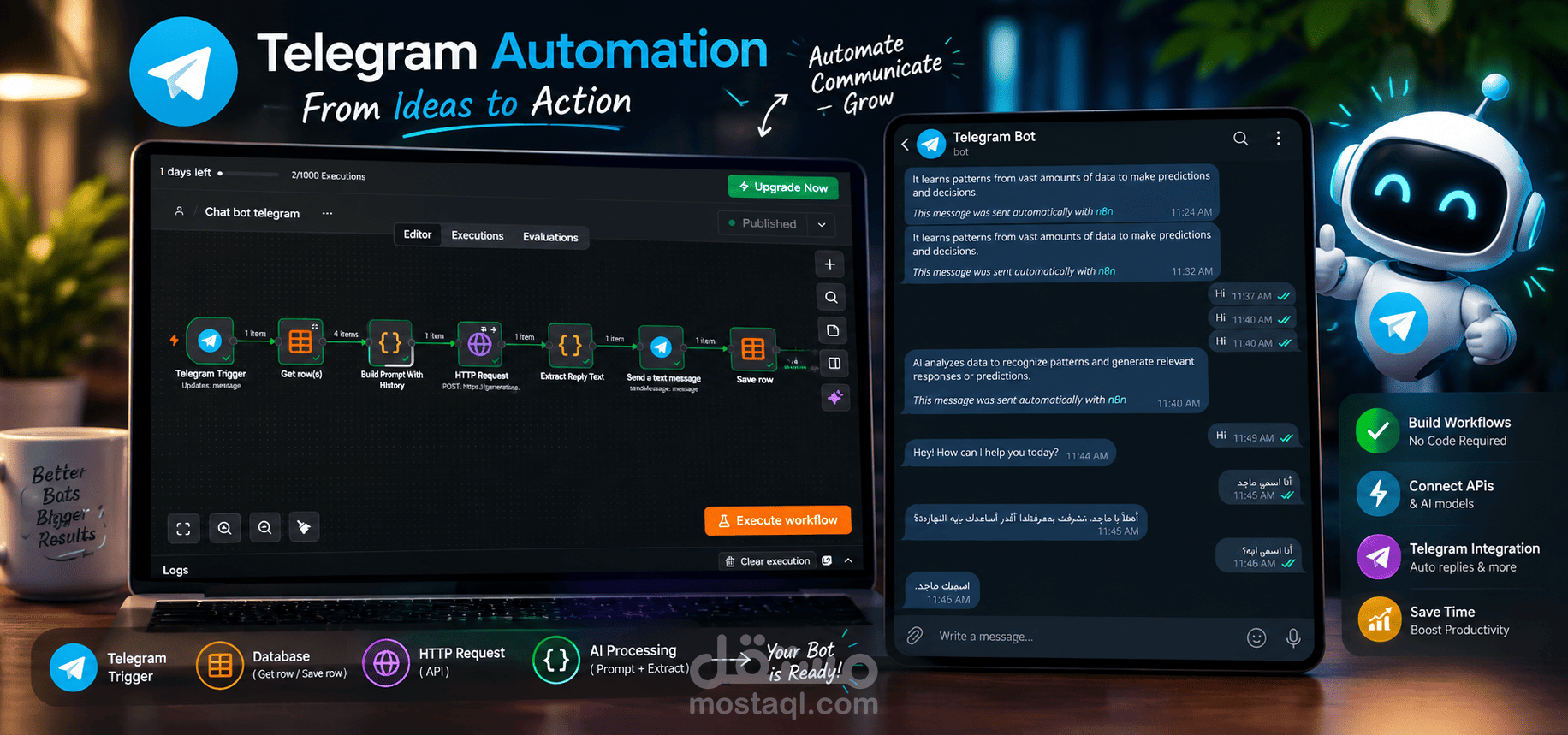 بوت محادثة ذكي على تليجرام بذاكرة سياقية باستخدام n8n و Gemini AI