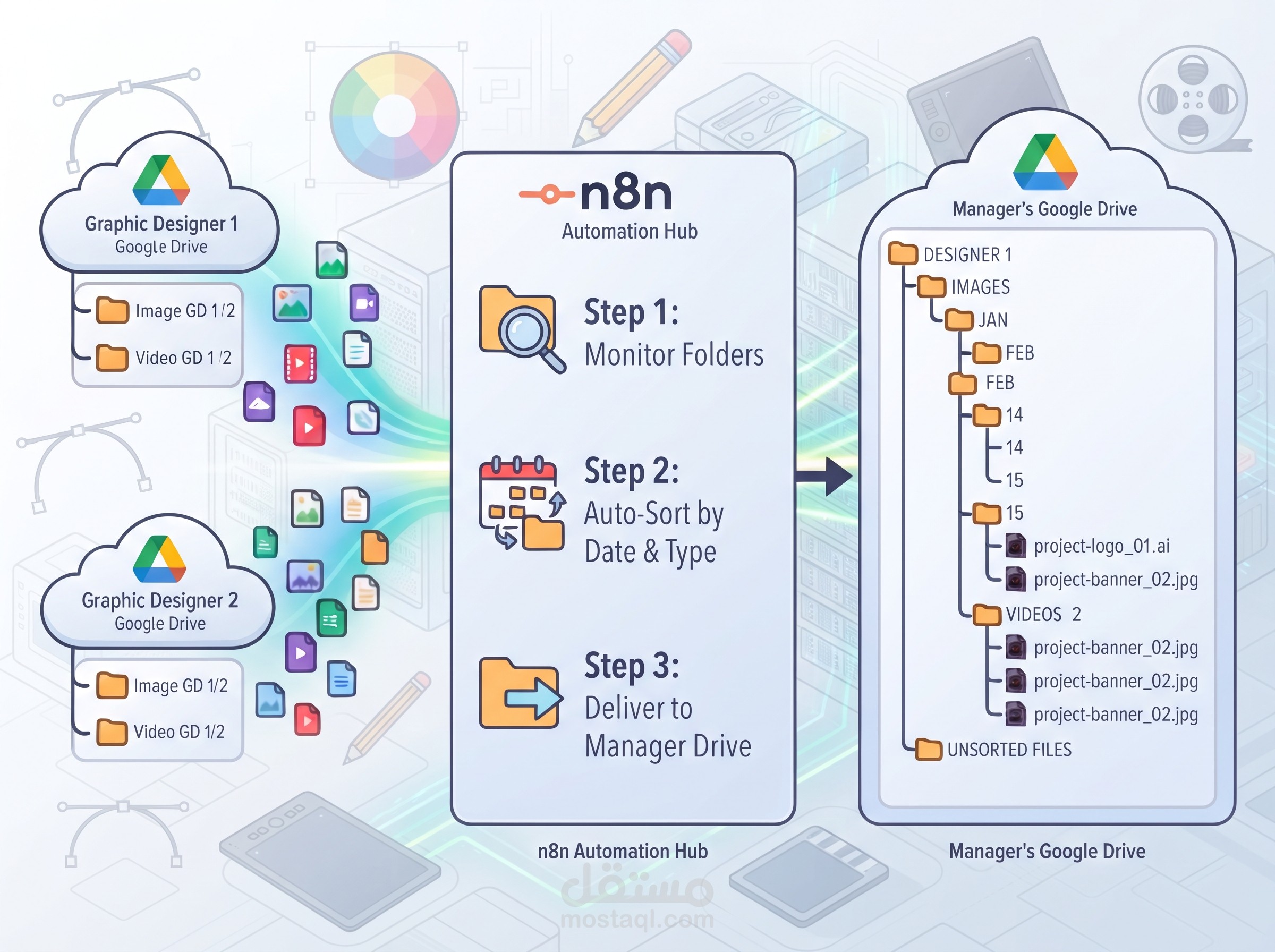 نظام أتمتة وتنظيم ملفات الوسائط باستخدام n8n وGoogle Drive