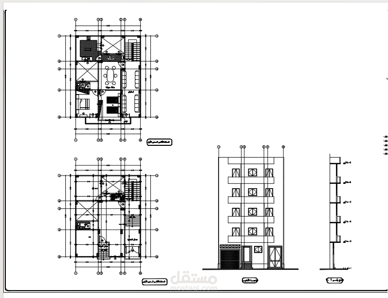 تصميم مبنى سكني (أرضي + أول) مع الواجهات المعمارية باستخدام AutoCAD