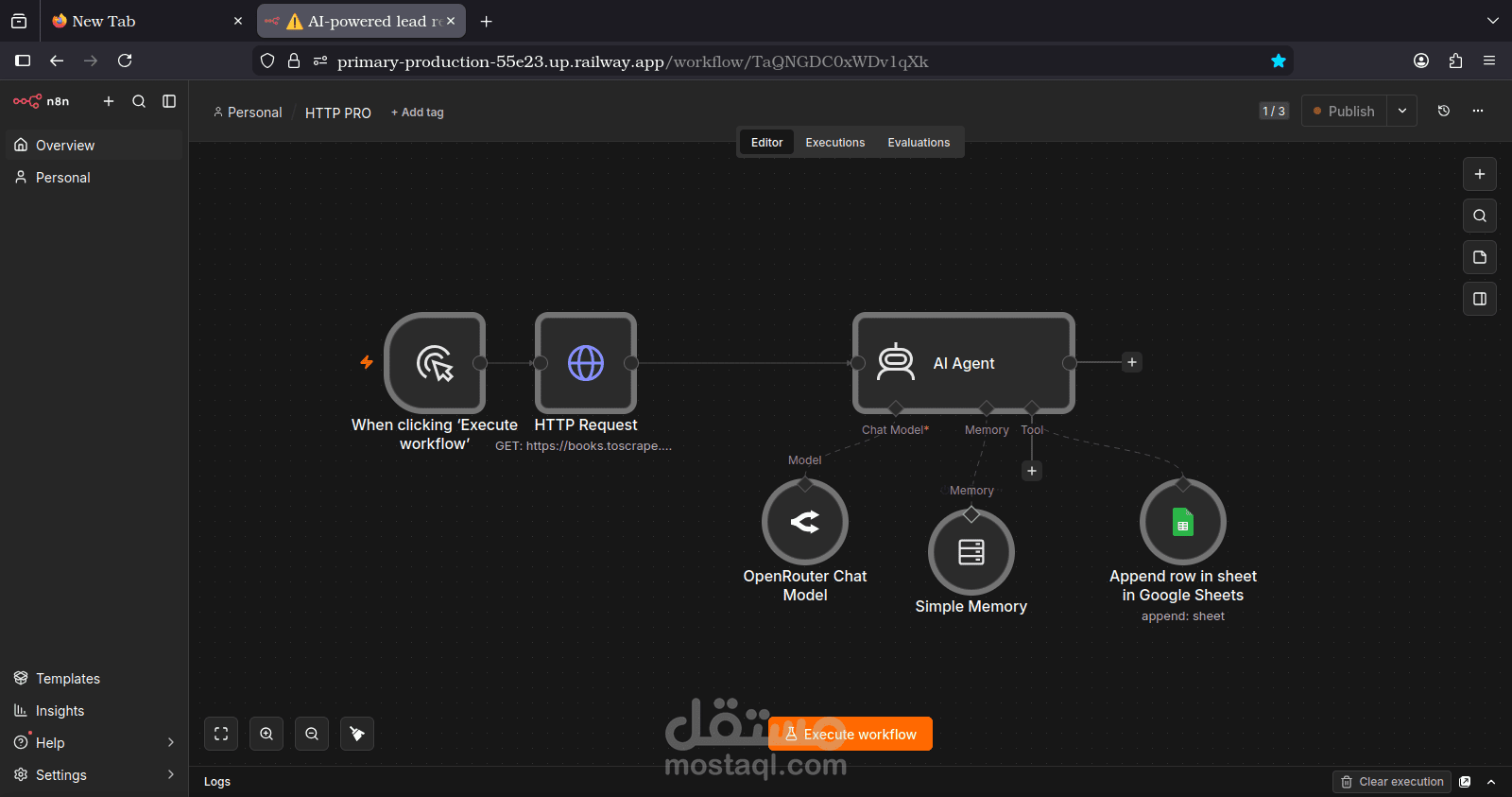 HTTP WORKFLOW نظام أوتوميشن ذكي لسحب واستخراج البيانات المُنظّمة من أي موقع إلكتروني أو صفحة منافس (منتجات، أسعار، تفاصيل، حالة المخزون) وتحليلها تلقائياً بدون كتابة كود Scraper معقد، ثم حفظها مباشرة في جداول Google Sheets.