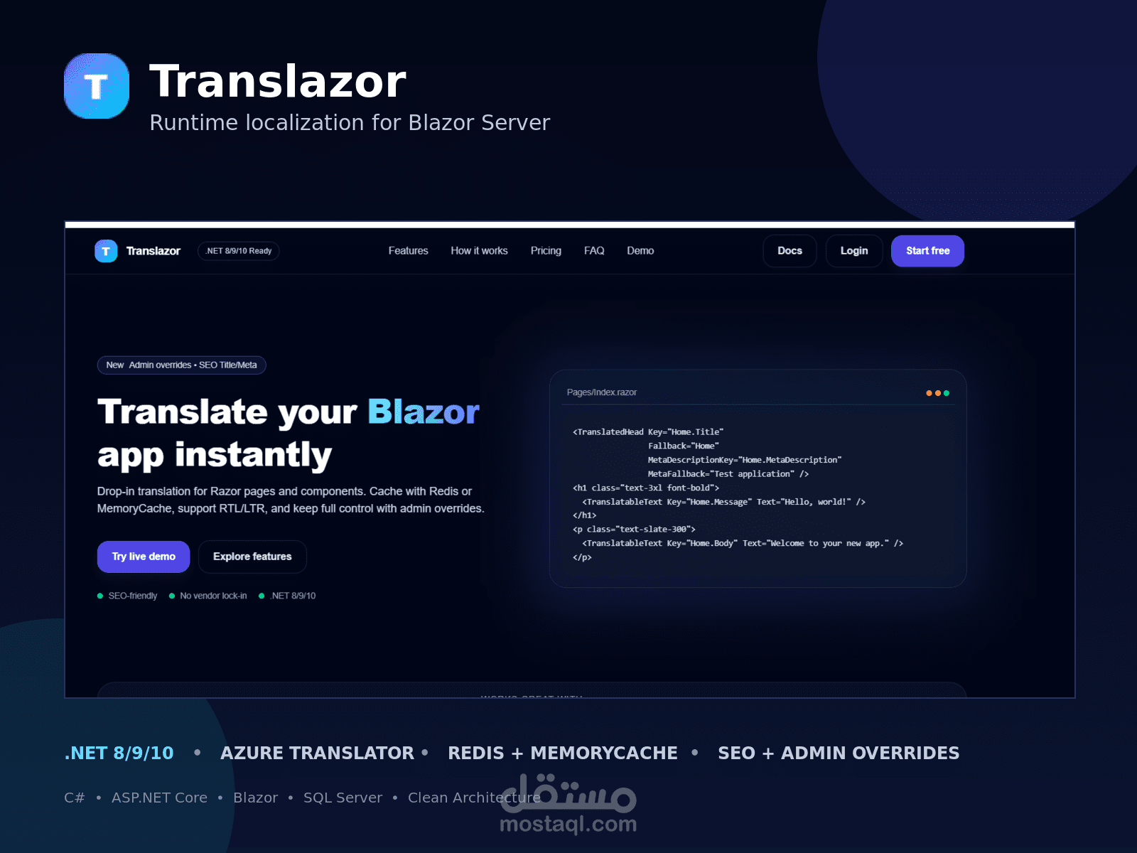 Translazor – نظام ترجمة متكامل لتطبيقات Blazor Server