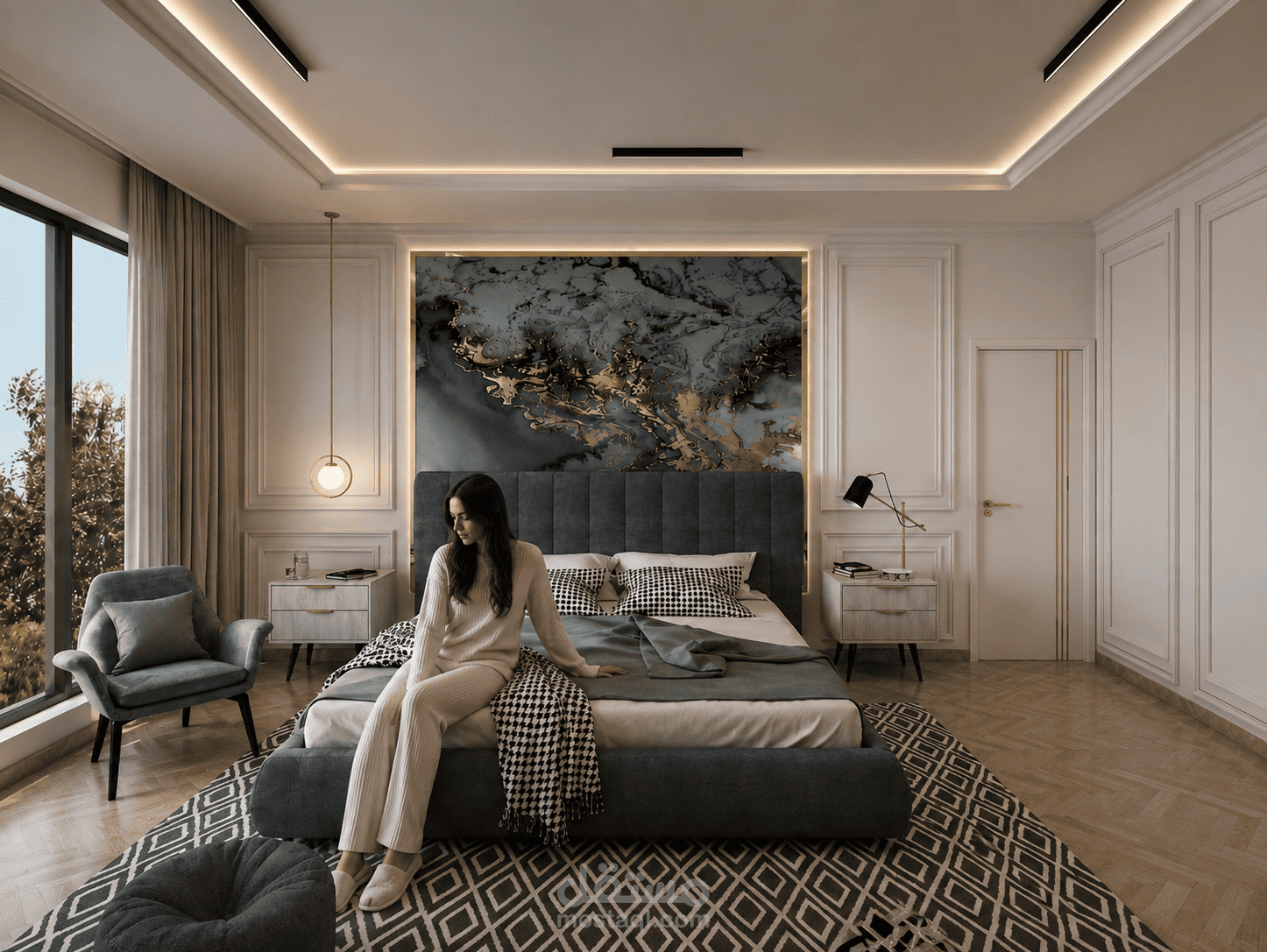 غرفة نوم ماستر عصرية بلمسات فاخرة (Modern Luxury Bedroom)