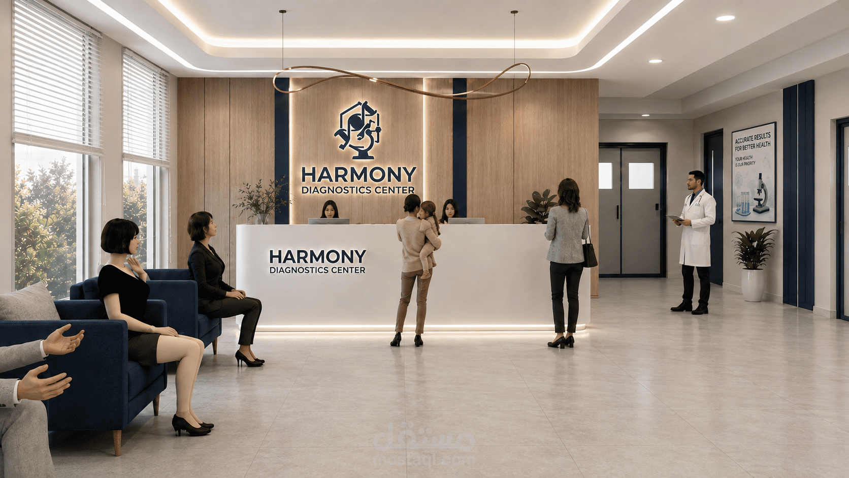 تصميم داخلي عصري وأنيق لمختبر تحاليل طبية – Harmony Diagnostics Center