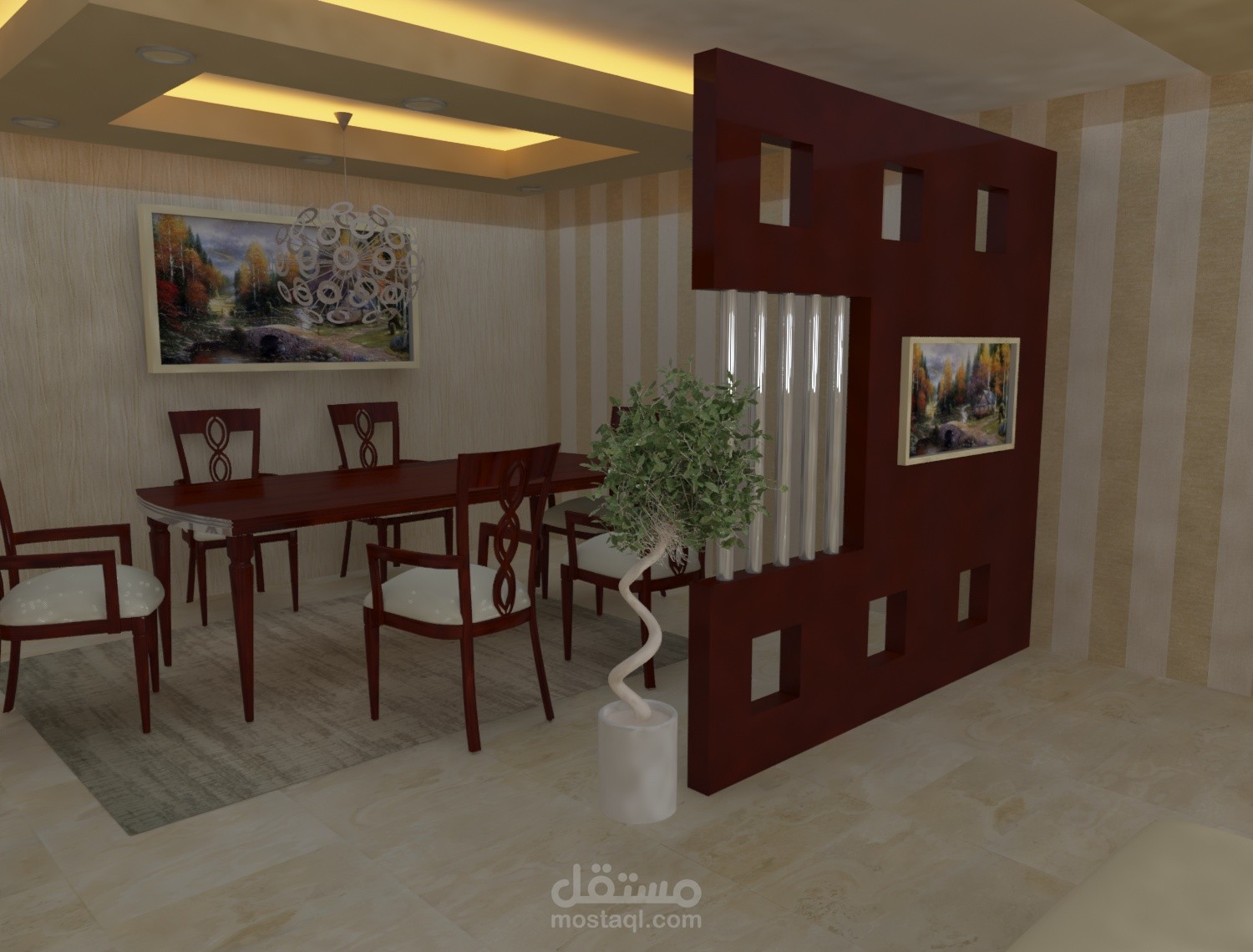 تصميم غرفة معيشة وغرفة طعام