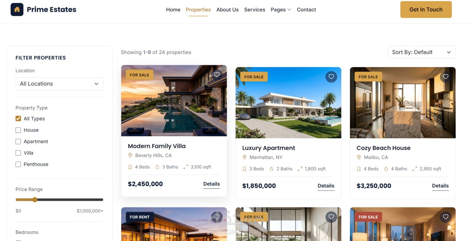 Prime Estates - Real Estate Web App