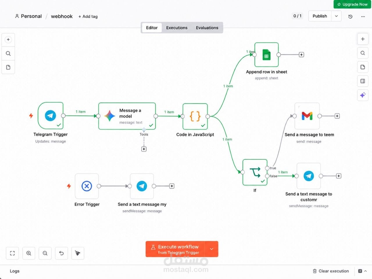 نظام متكامل لمعالجة بيانات العملاء وأتمتة الإشعارات عبر n8n, Sheets & Gmail