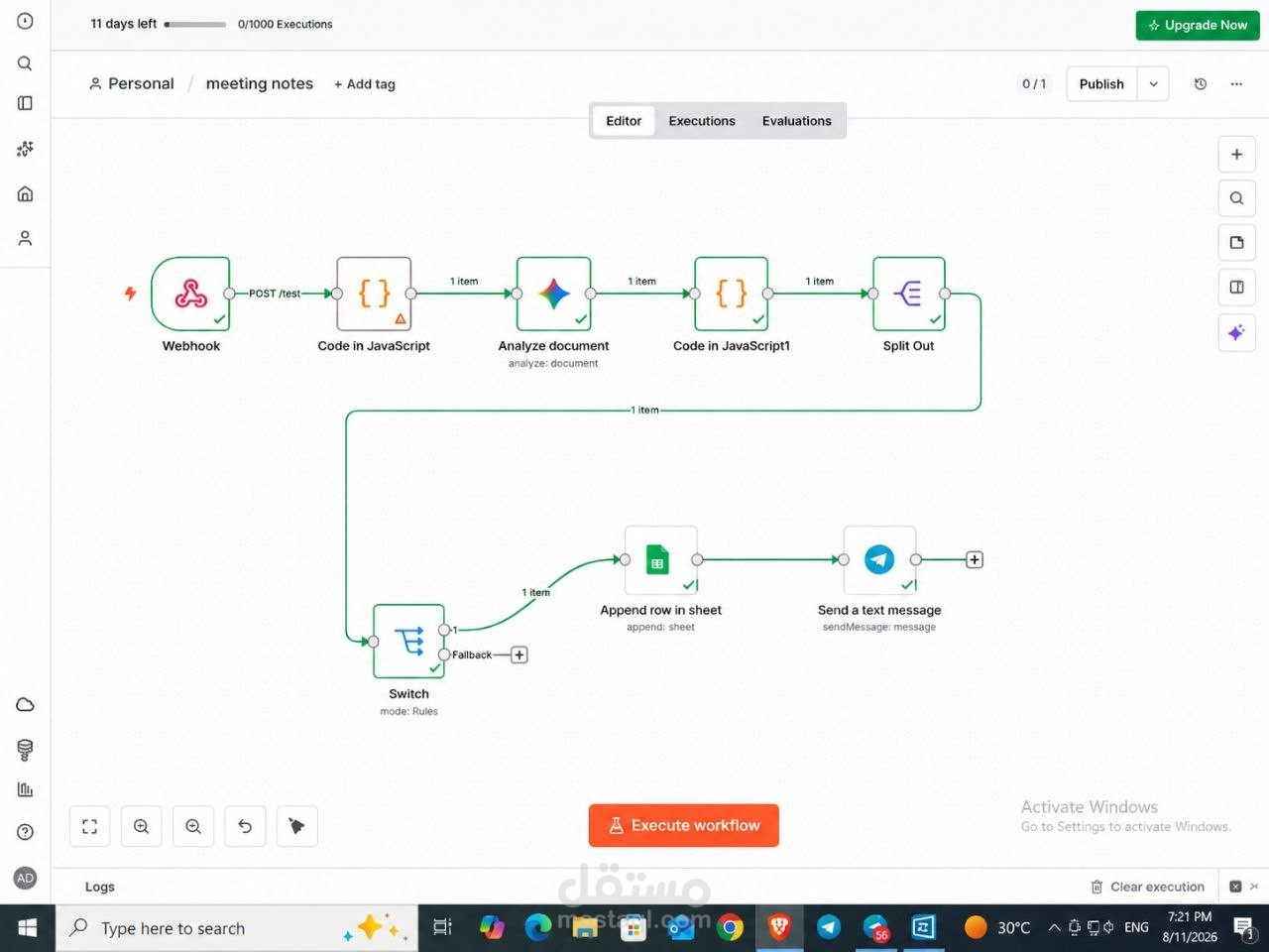 نظام أتمتة معالجة ملاحظات الاجتماعات وتوزيع المهام عبر Webhook و AI