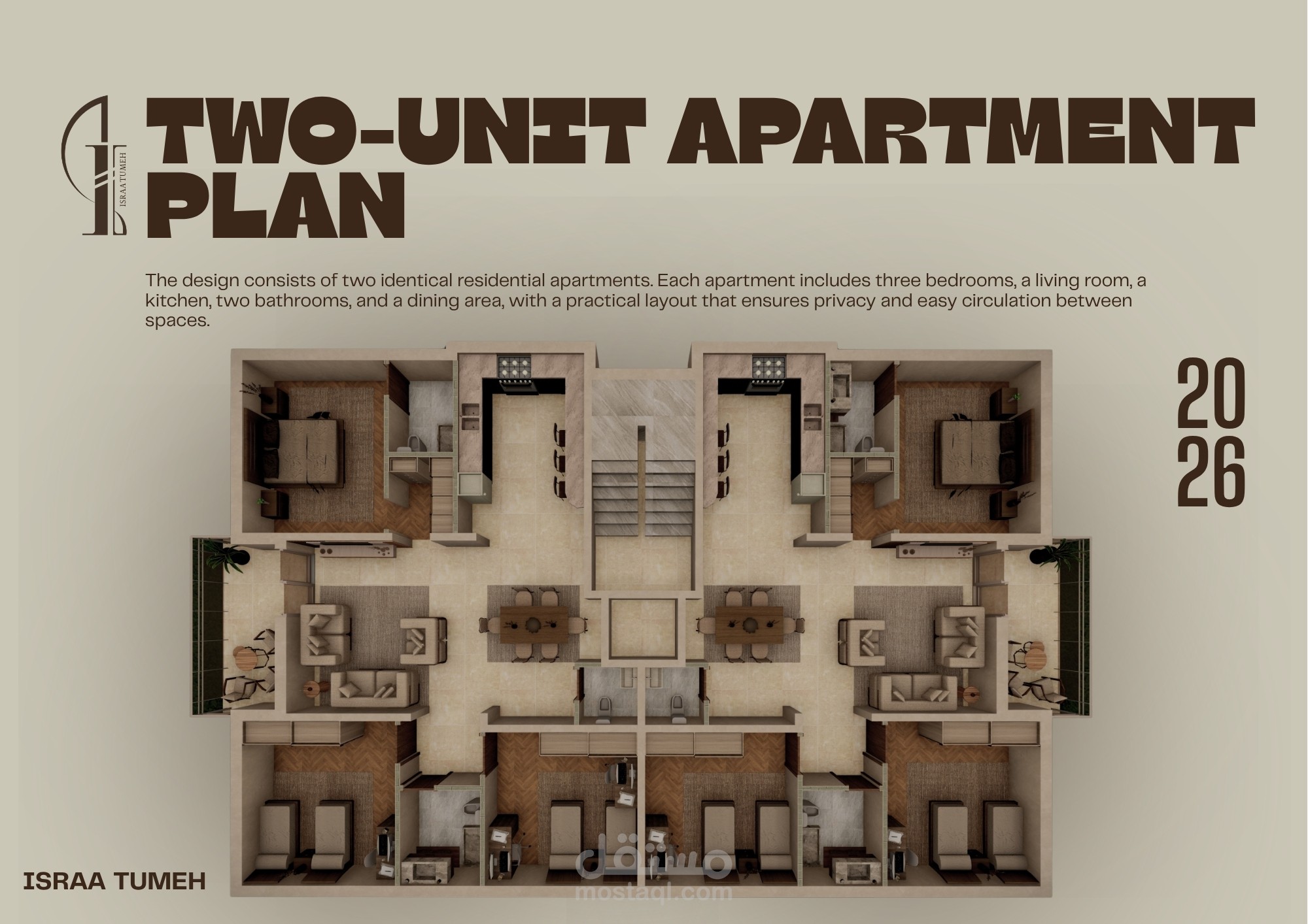 Two-Unit Apartment Plan | مخطط شقتين سكنيتين