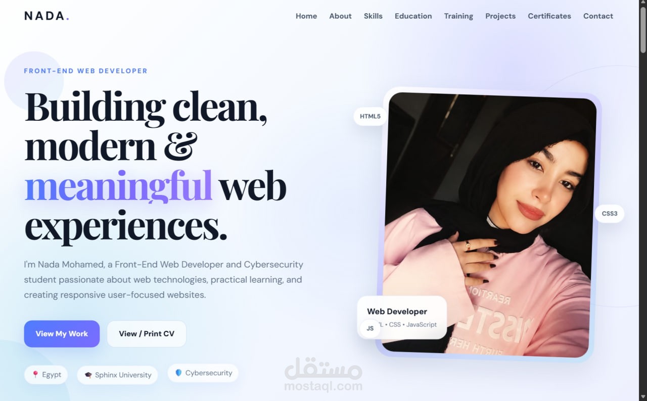 Personal Portfolio Website – Nada Mohamed