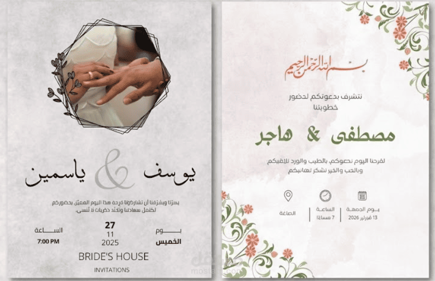 تصميم كروت ودعوات إلكترونية للمناسبات والسوشيال ميديا | Digital Event & Wedding Invitations