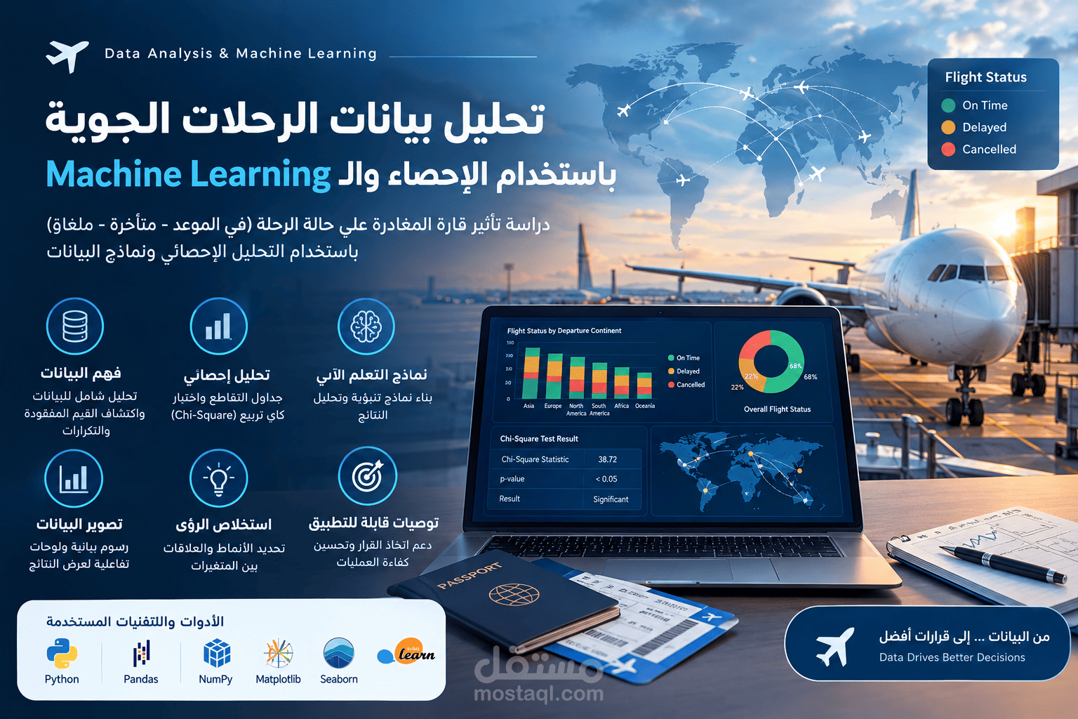 تحليل بيانات الرحلات الجوية باستخدام Python والتحليل الإحصائي