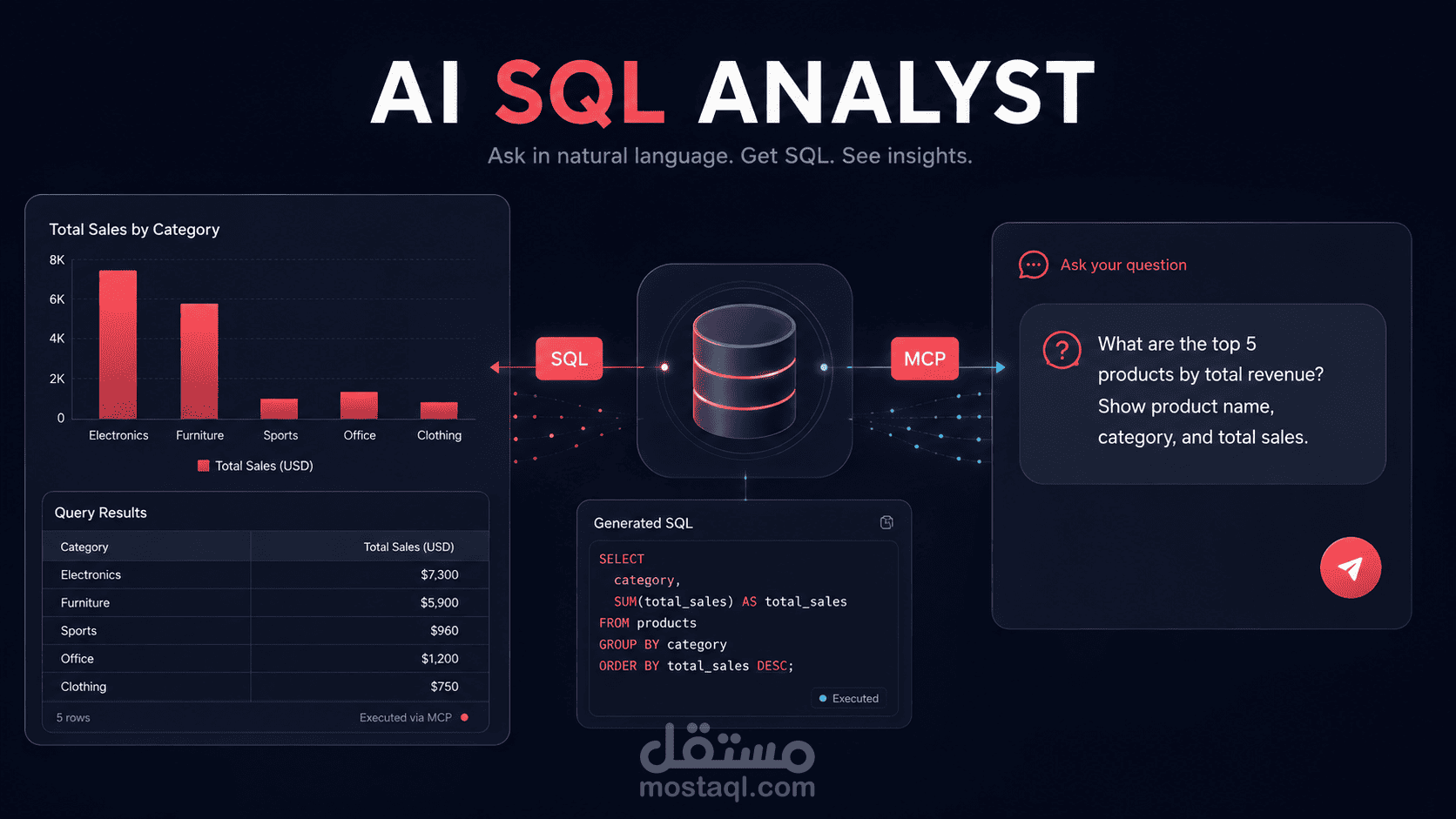 وكيل ذكاء اصطناعي لتحليل قواعد بيانات SQL وإنشاء التقارير والرسوم البيانية