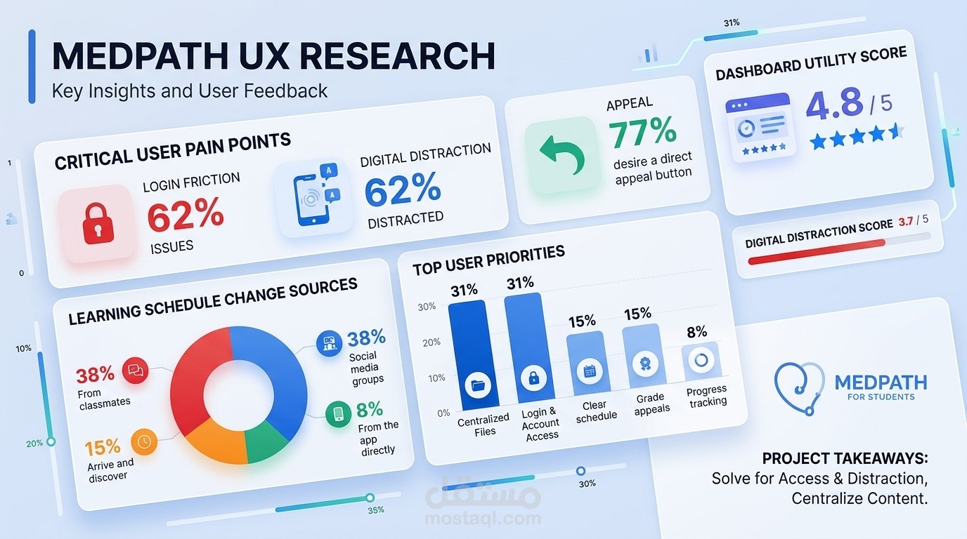 إجراء بحث UX شامل — استبيان + تحليل بيانات + تقرير توصيات تصميمية