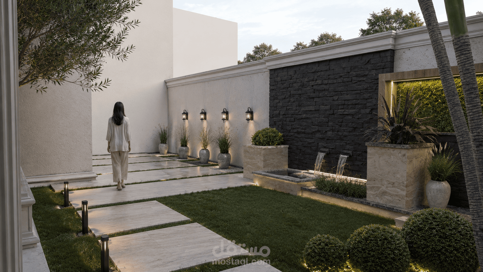 تصميم حوش خارجي مودرن فاخر (Modern Luxury Courtyard)