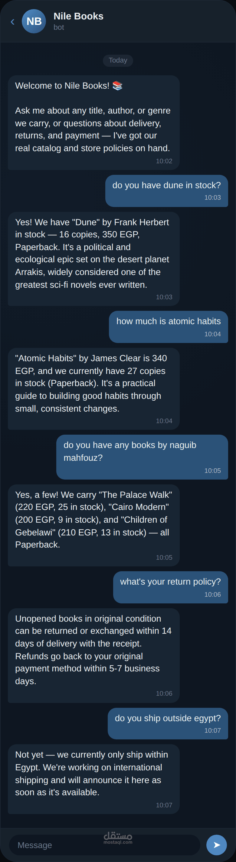 AI Telegram Support Bot (RAG + LLM) for an Online Bookstore