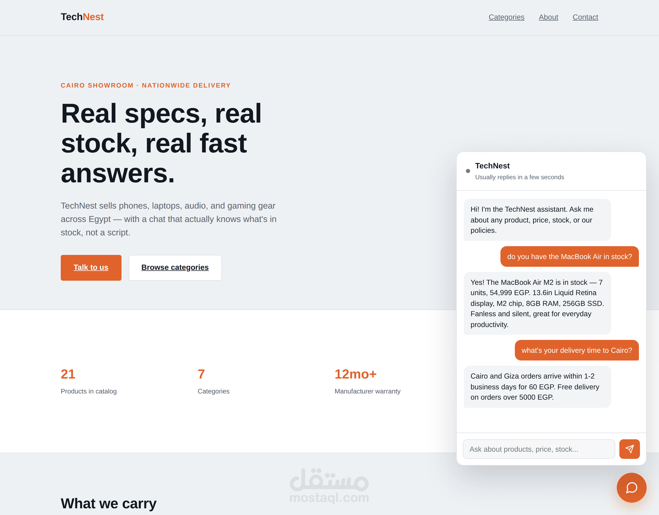 AI Chat Widget for a Website (RAG + FastAPI) — Electronics Store