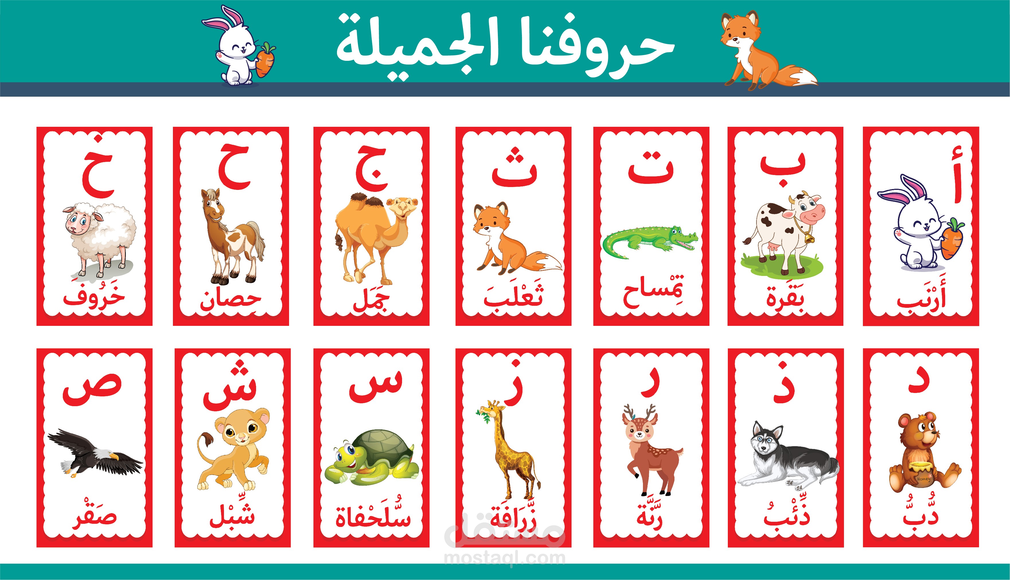 بطاقات فلاش - الحروف الابجدية العربية