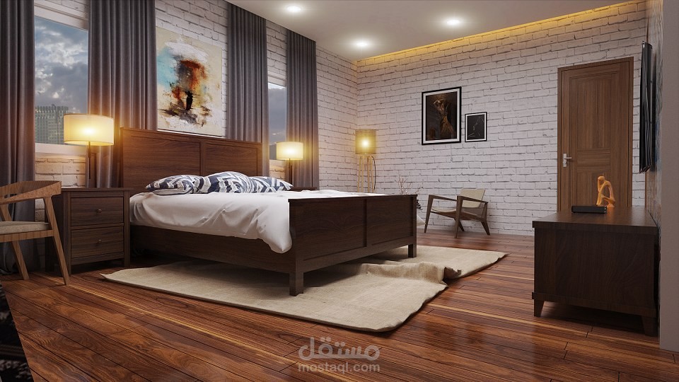 تصميم داخلي بطابع بسيط وحديث لغرفة نوم رئيسية