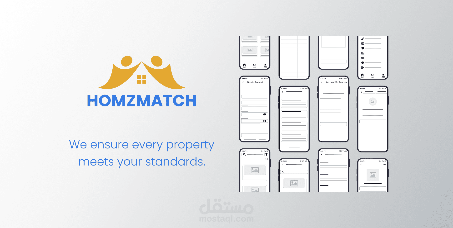 تصميم Wireframes احترافية لتطبيق HomzMatch