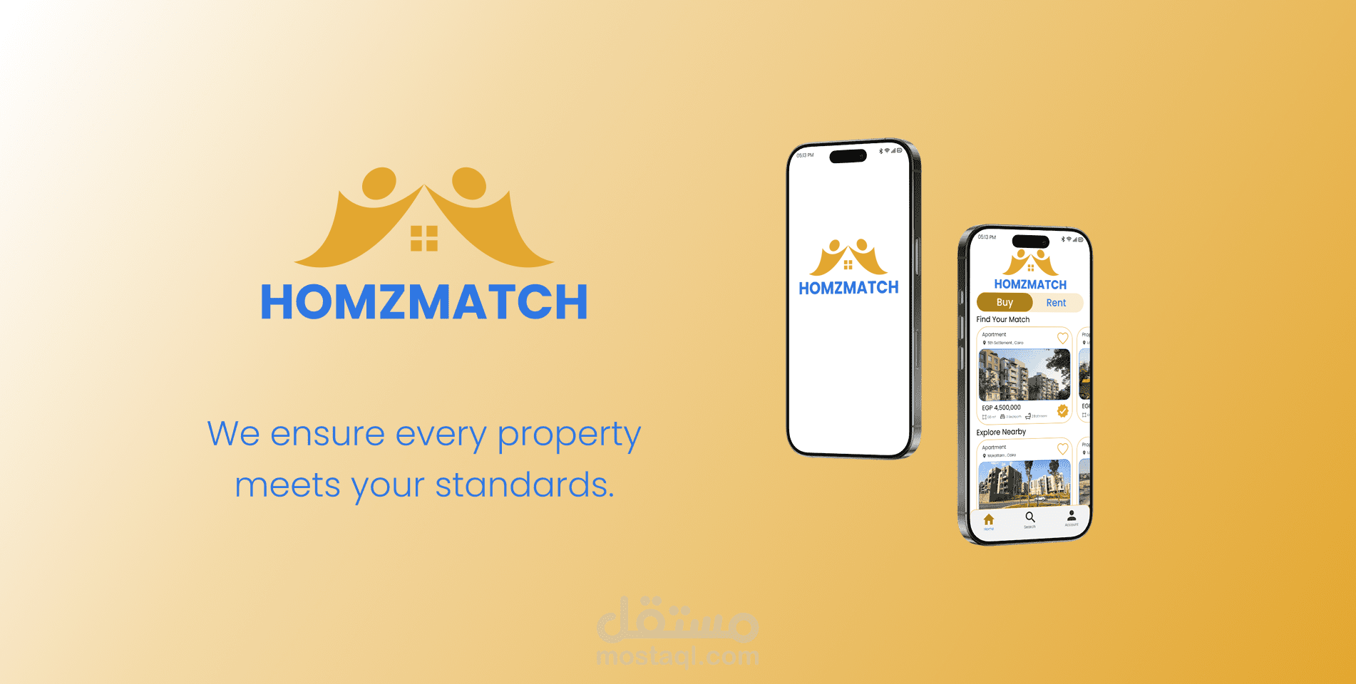تصميم واجهة مستخدم احترافية لتطبيق HomzMatch