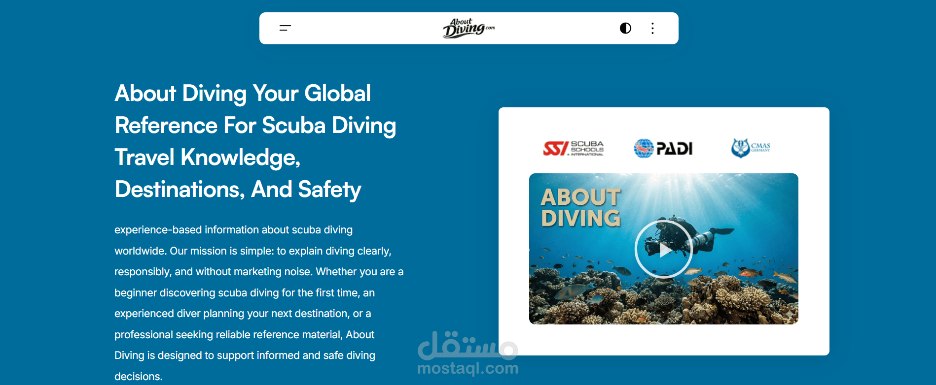About Diving — منصة للغوص والسفر