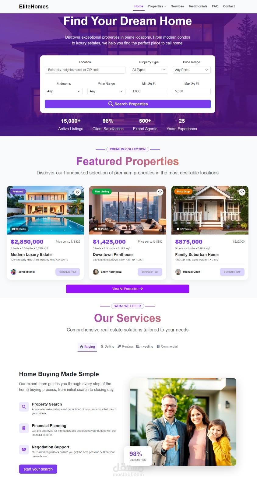 تصميم واجهة موقع عقارات(Real Estate Landing Page) Html وcss و JavaScript