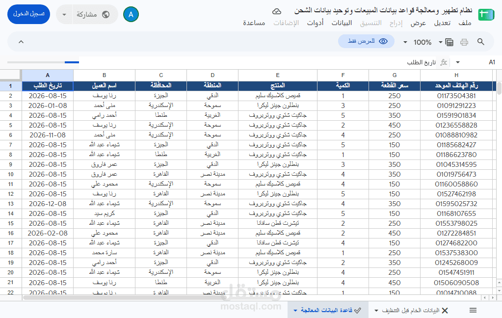 تنظيف بيانات مبيعات ومخازن، نظام معالجة وتطهير قواعد بيانات المبيعات وتوحيد بيانات الشحن بـ Python