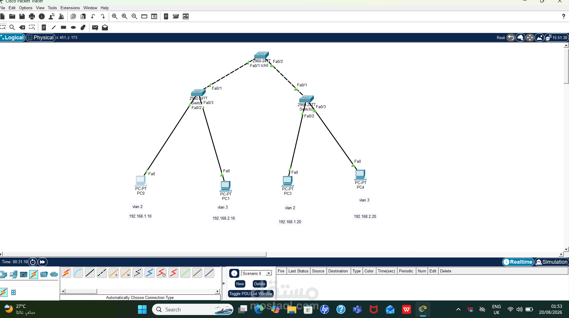 VLAN Configuration and Network Segmentation using Cisco Packet Tracer