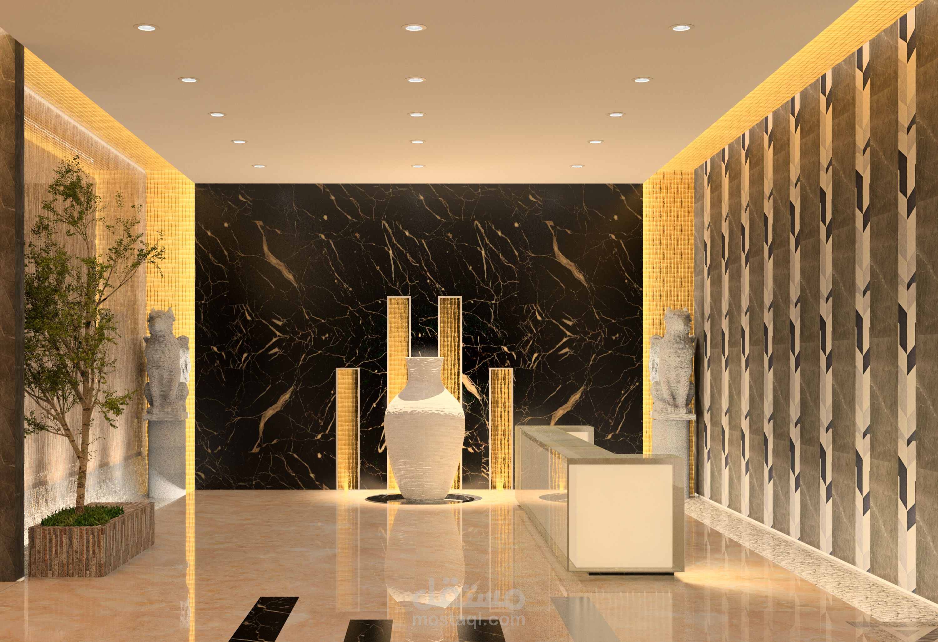 تصميم صالة استقبال وبهو لفندق