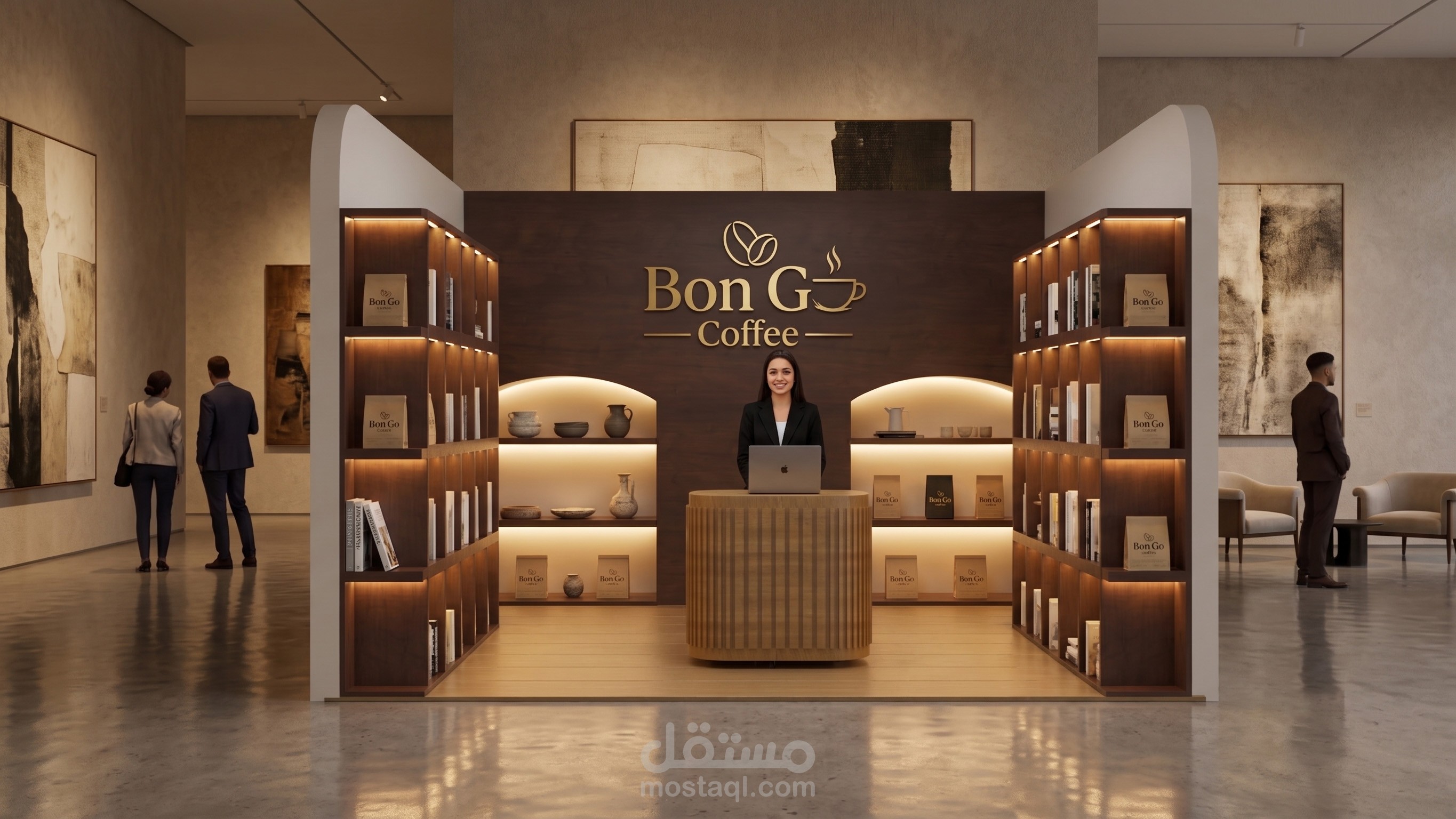 تصميم بوث او جناح عرض فاخر لـ "Bon Go Coffee"