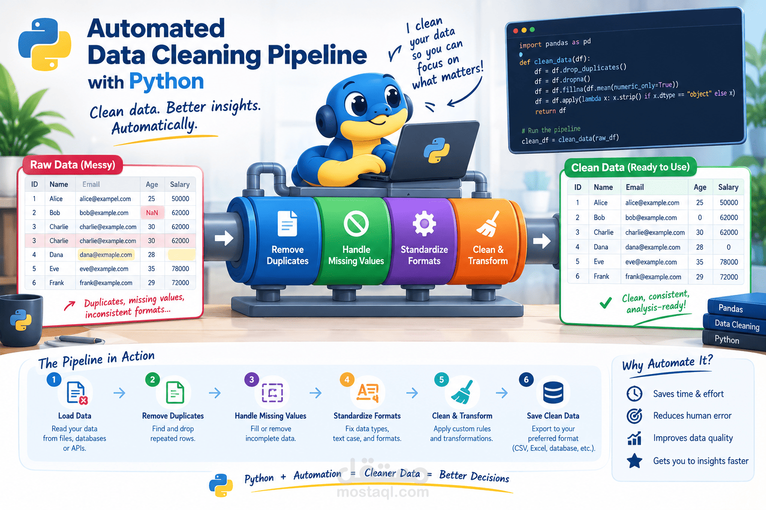 أنبوب معالجة وتنظيف البيانات الآلي باستخدام بايثون (Automated Data Cleaning Pipeline)