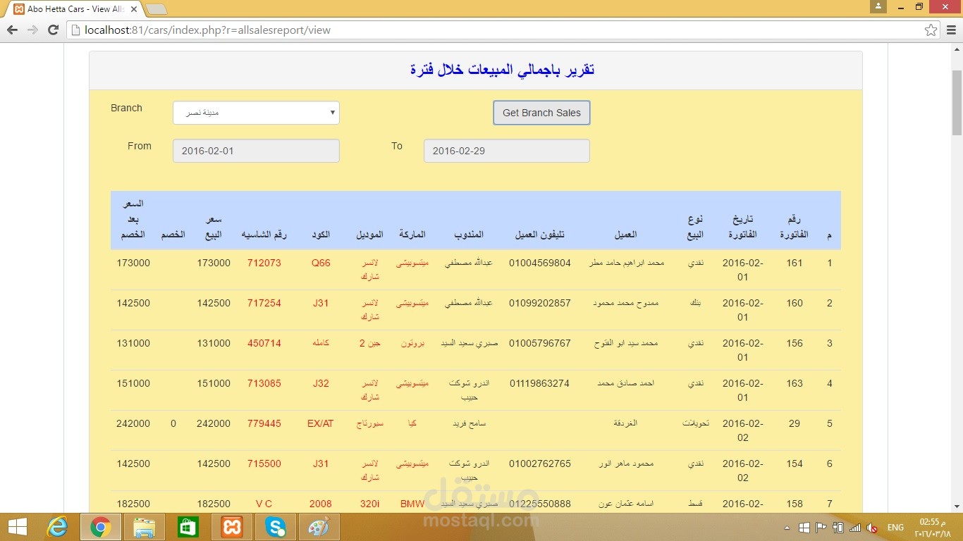 نظام ادارة معارض السيارات متعدد الفروع