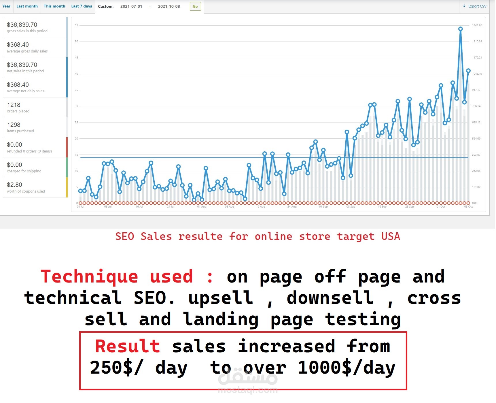 عمل SEO  لمتجر الكتروني أمريكي