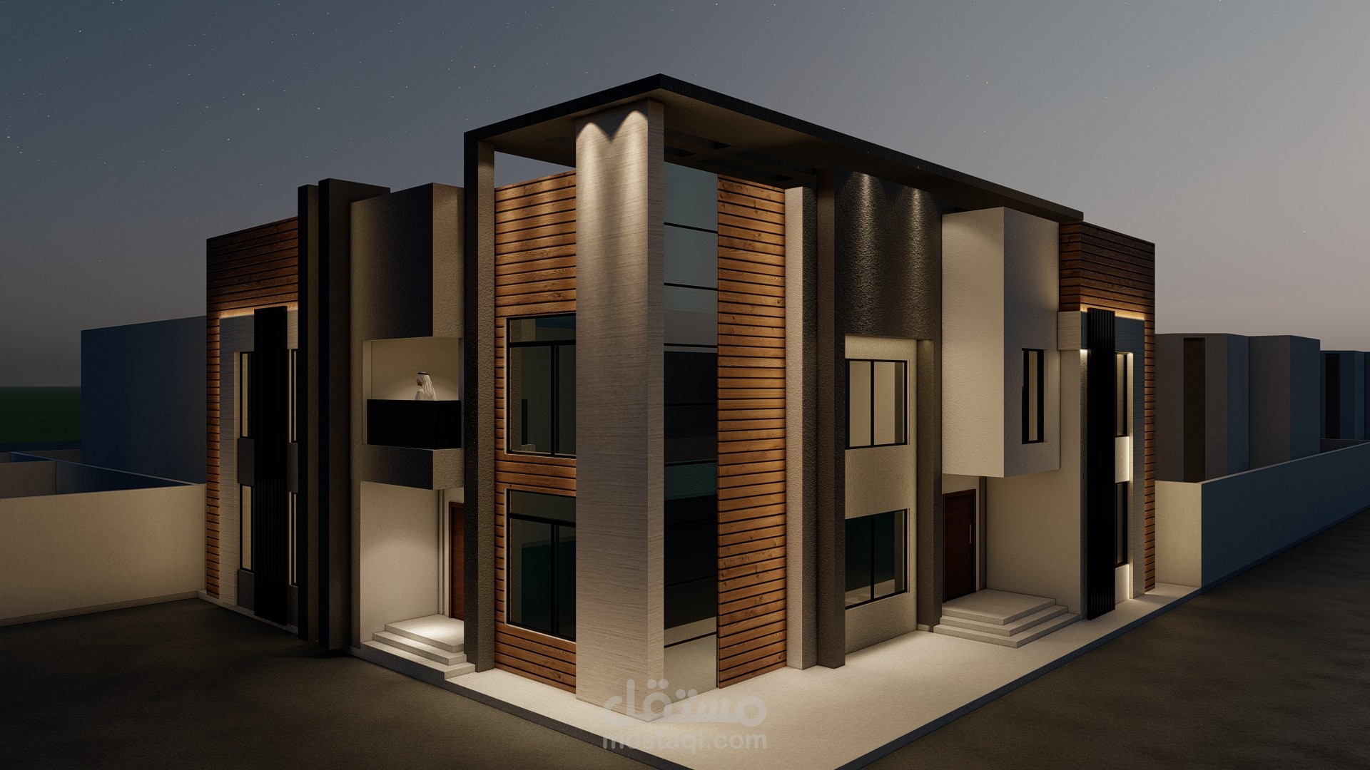 تصميم الانارة الليلية لواجهة من تصميمي في السعودية