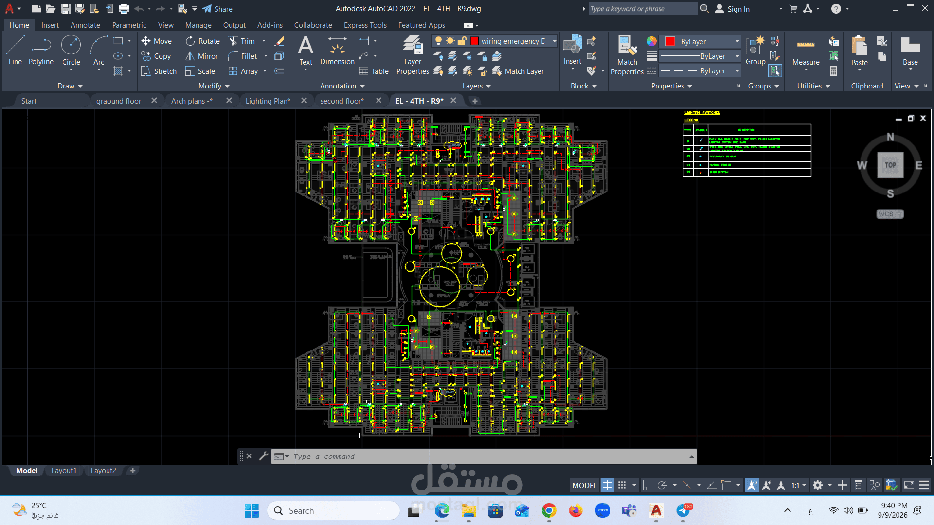 تصميم متكامل للأعمال الكهربائية والميكانيكية (MEP) لفرع بنك   (AutoCAD )