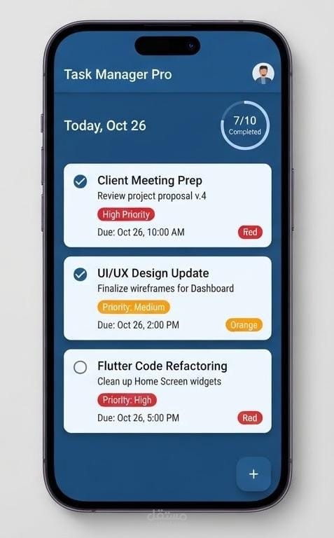 تطبيق إدارة وتنظيم المهام اليومية (Task Manager Pro) باستخدام Flutter