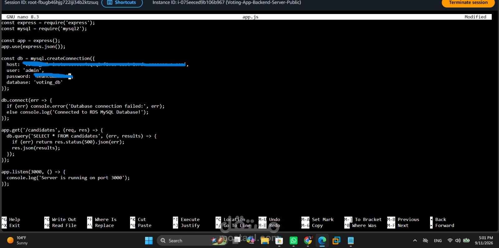 إعداد وربط تطبيق خلفي (Backend) بسيرفر سحابي وقاعدة بيانات MySQL