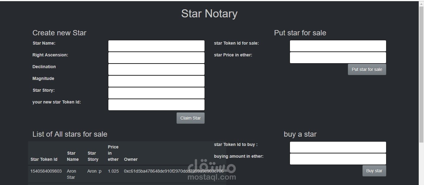 StarNotary-Dapp