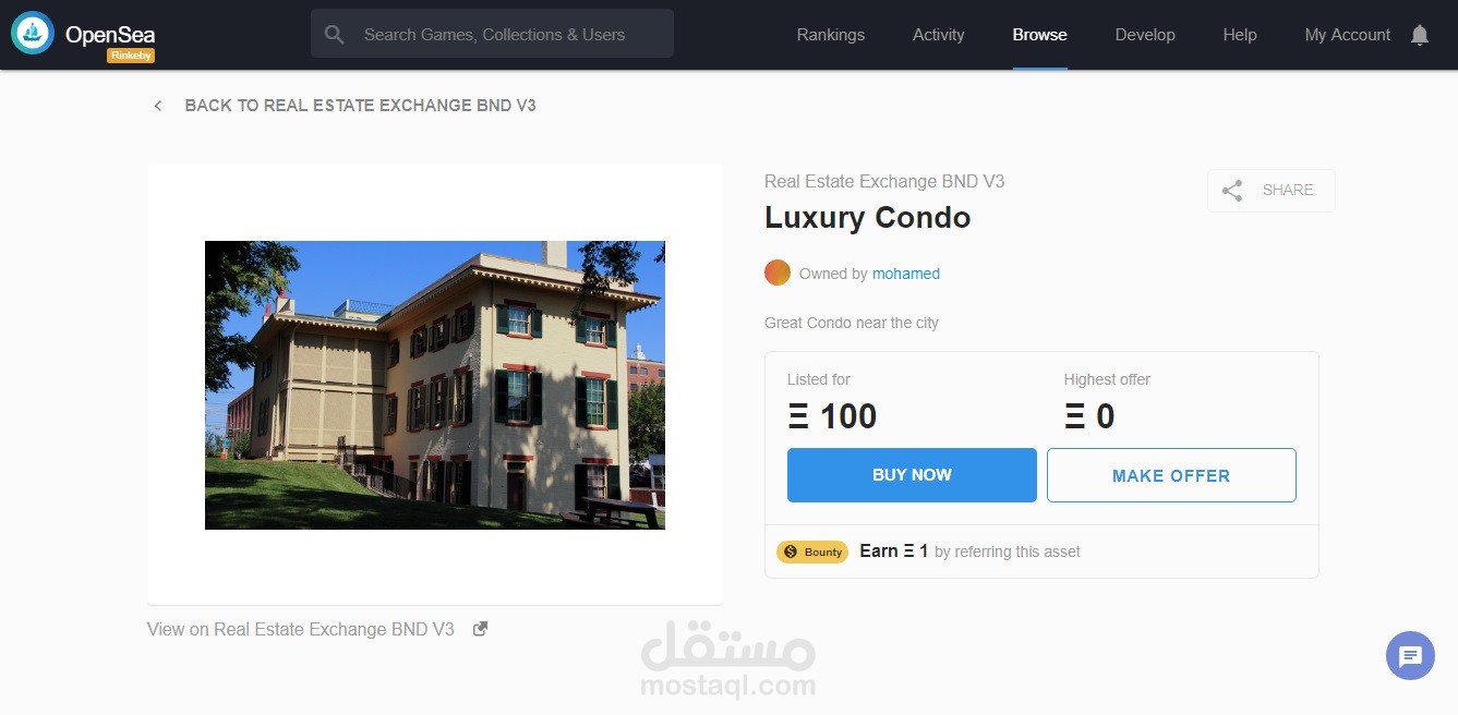 Real Estate  ERC721 integrated with opensea marketplace