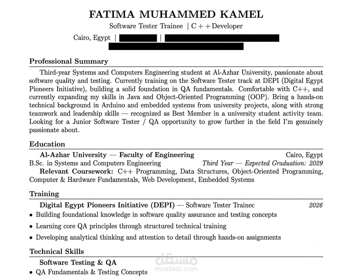 تصميم وصياغة سيرة ذاتية احترافية (Professional ATS-Friendly Resume/CV)