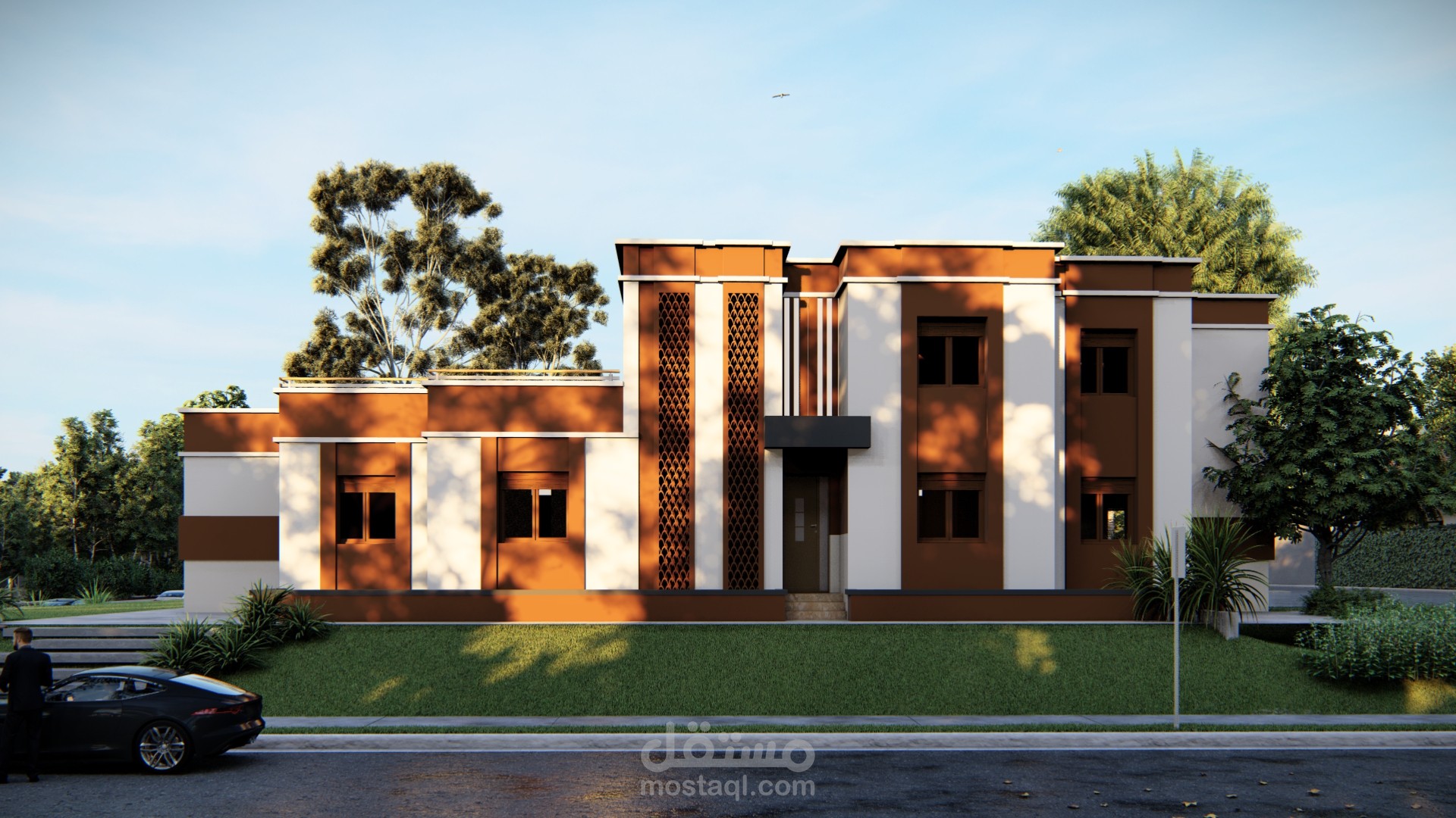 فيلا ذات طابق أرضي و طابق علوي + ساحة خارجية