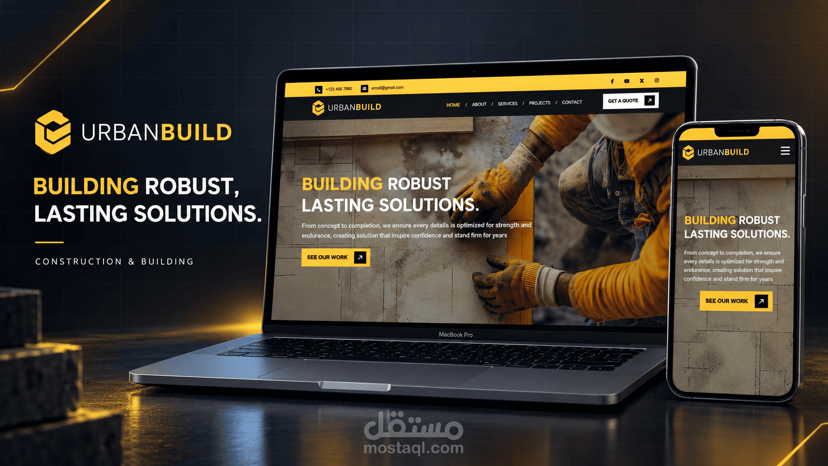 UrbanBuild — تطوير موقع لشركة إنشاءات بالبرمجة الخاصة