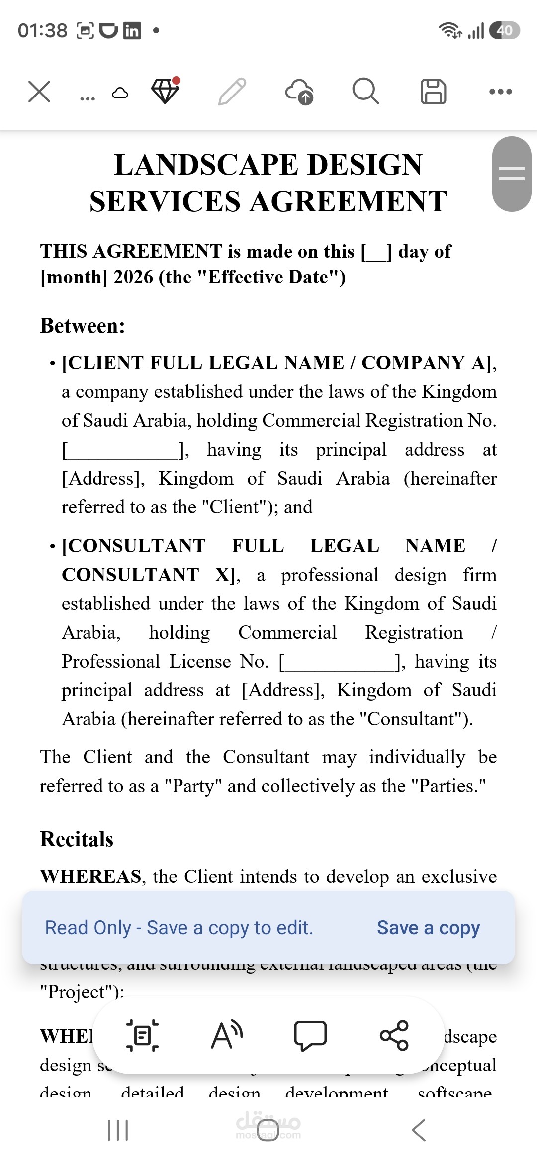 Landscape Design services agreement  between consultant and  client