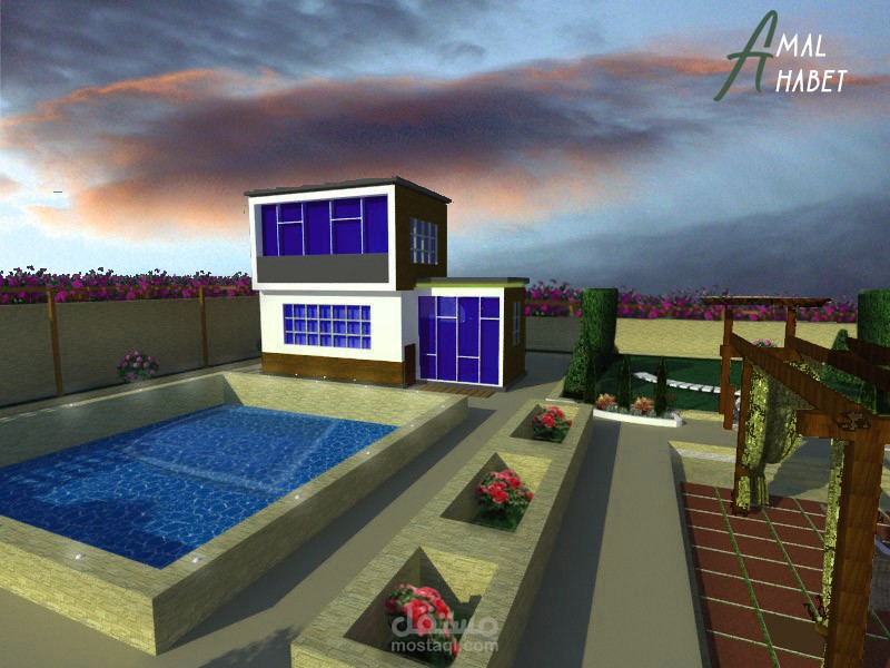 تصميم لشاليه بسيط مع حديقة