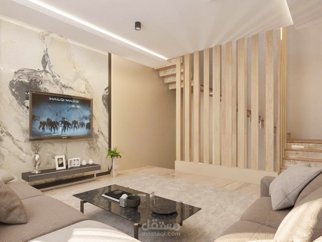 تصميم داخلي لفيلا الطابق الأول غرفه المعيشه