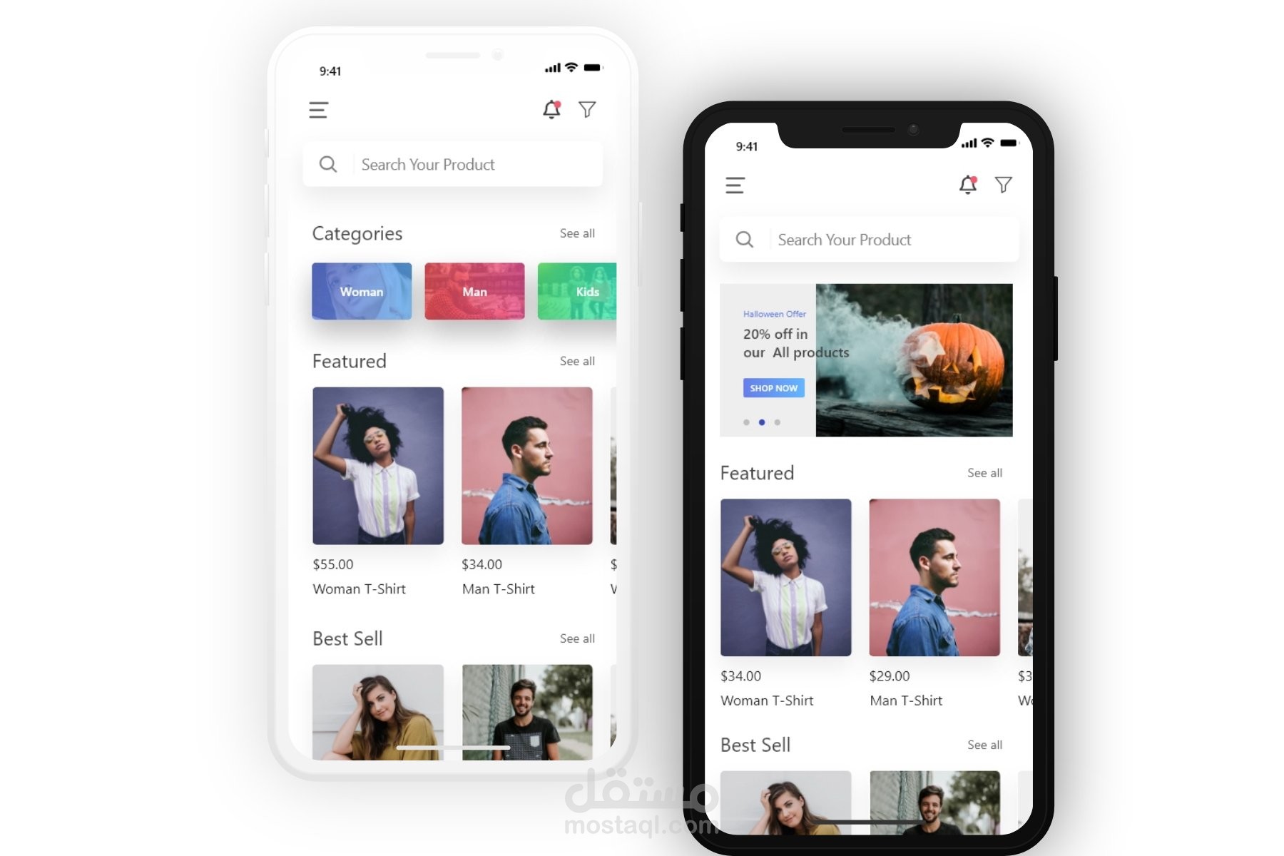 تطبيق متجر الكتروني كامل - E-Commerce Mobile App UI/UX Design