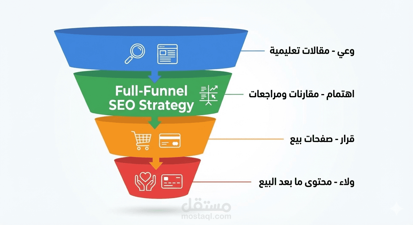 بناء استراتيجية SEO متكاملة (Full-Funnel Strategy) لتحويل الزوار إلى عملاء دائمين