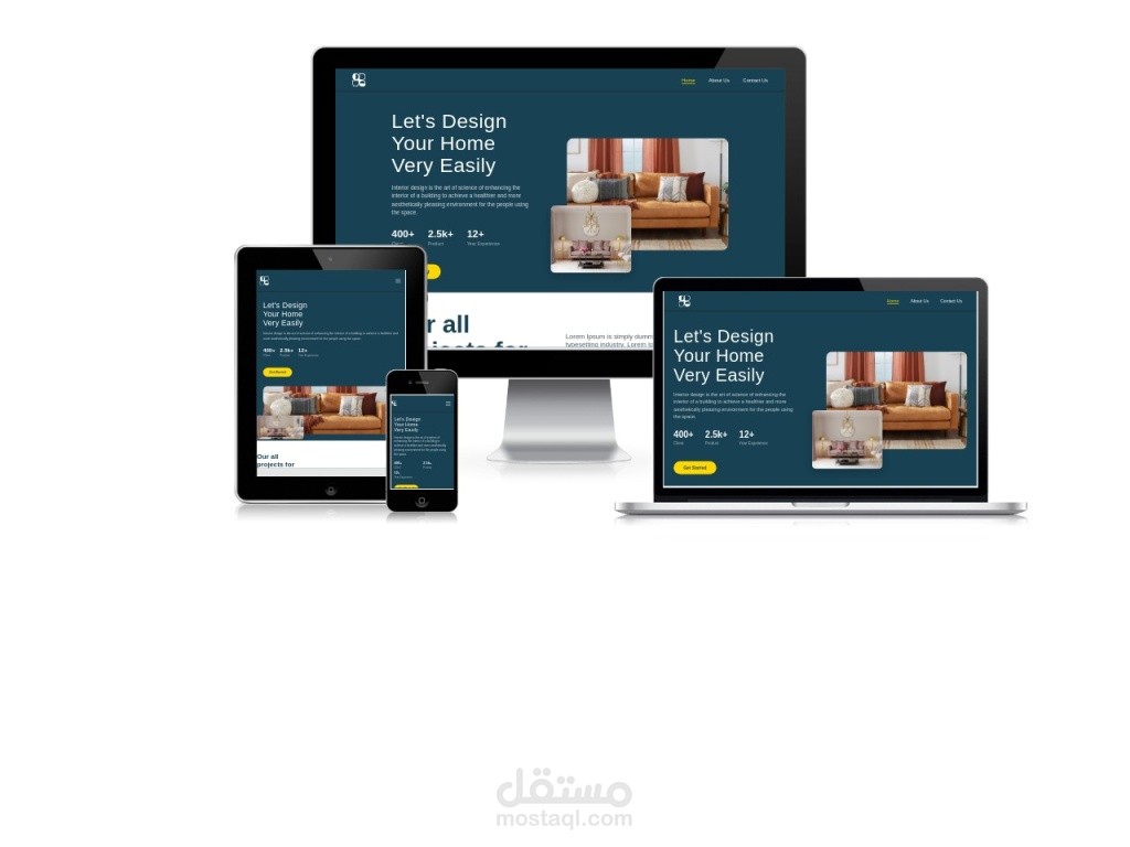 صفحة هبوط فاخرة لمعرض أثاث مودرن بتصميم تفاعلي