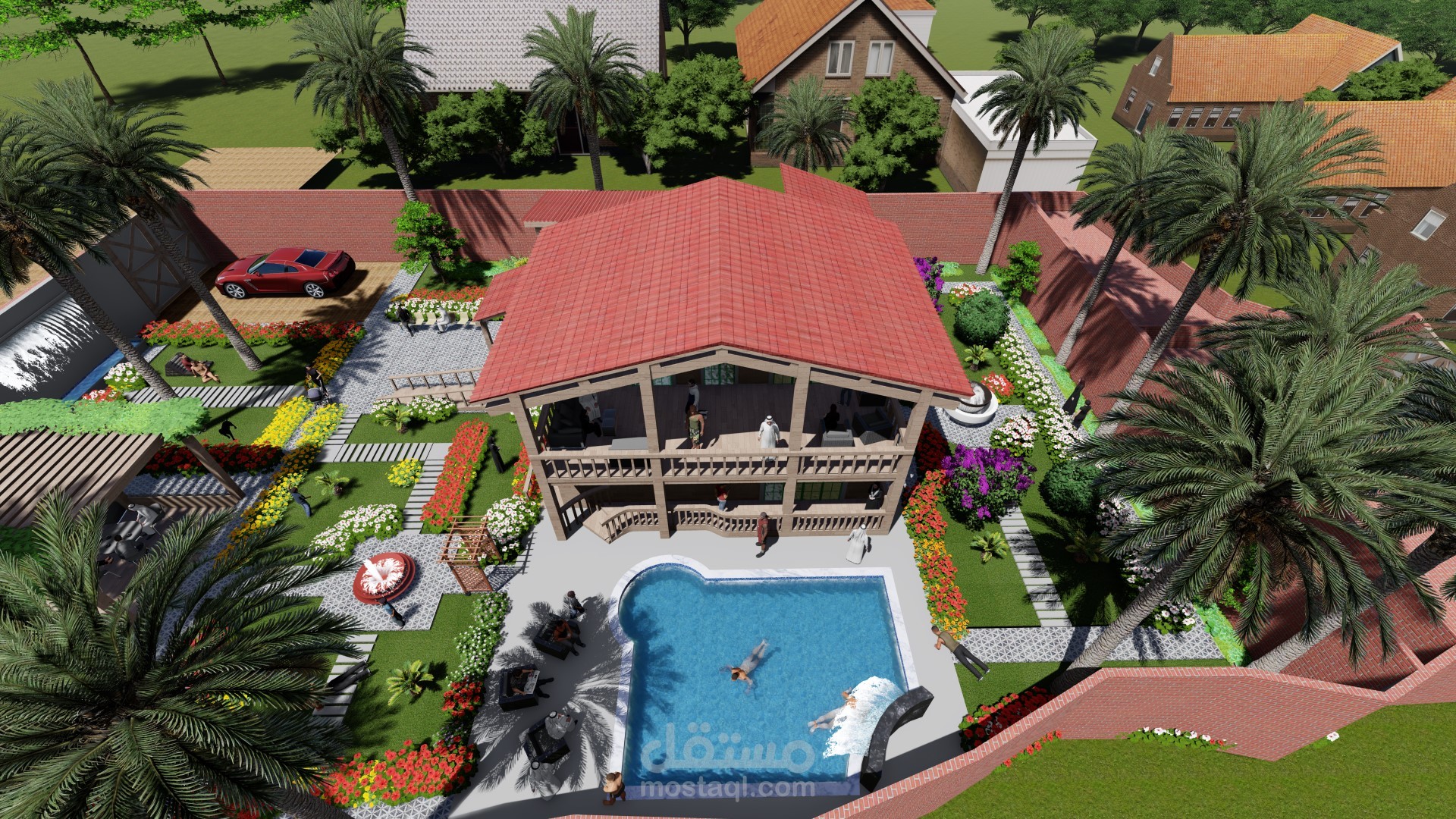 مشروع تصميم استراحة خاصة معمارى مع لاند سكيب بالسعودية 1300مترمسطج