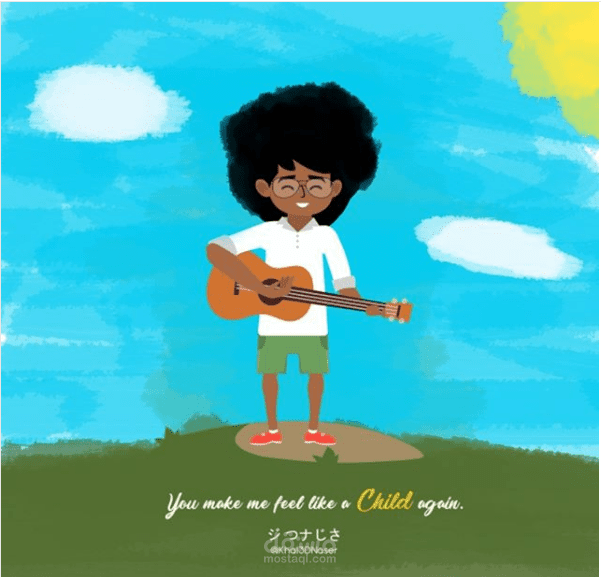 تصميم شاب يعزف تشبه رسمات الاطفال